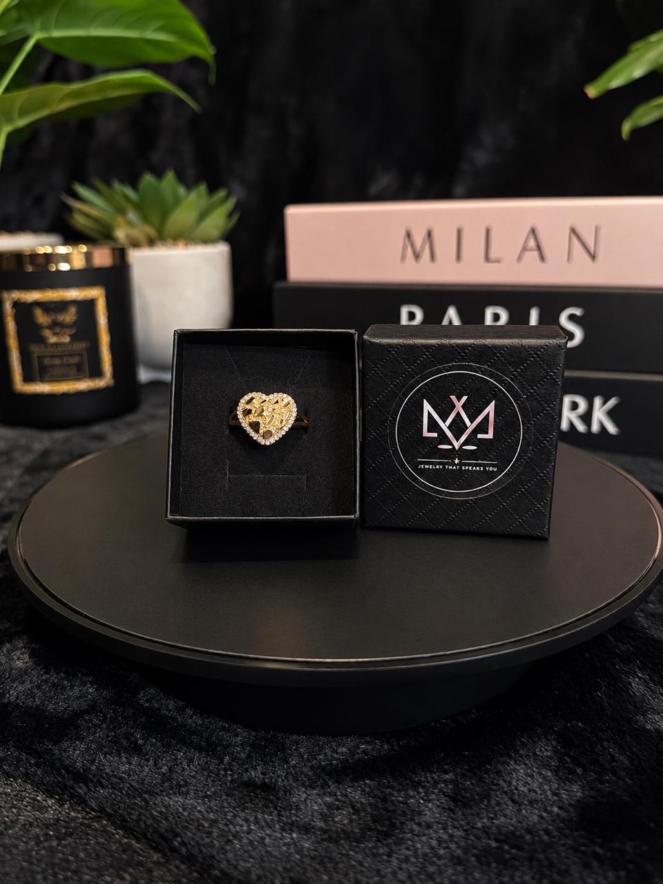 Diamond-Trim Nugget Heart Ring