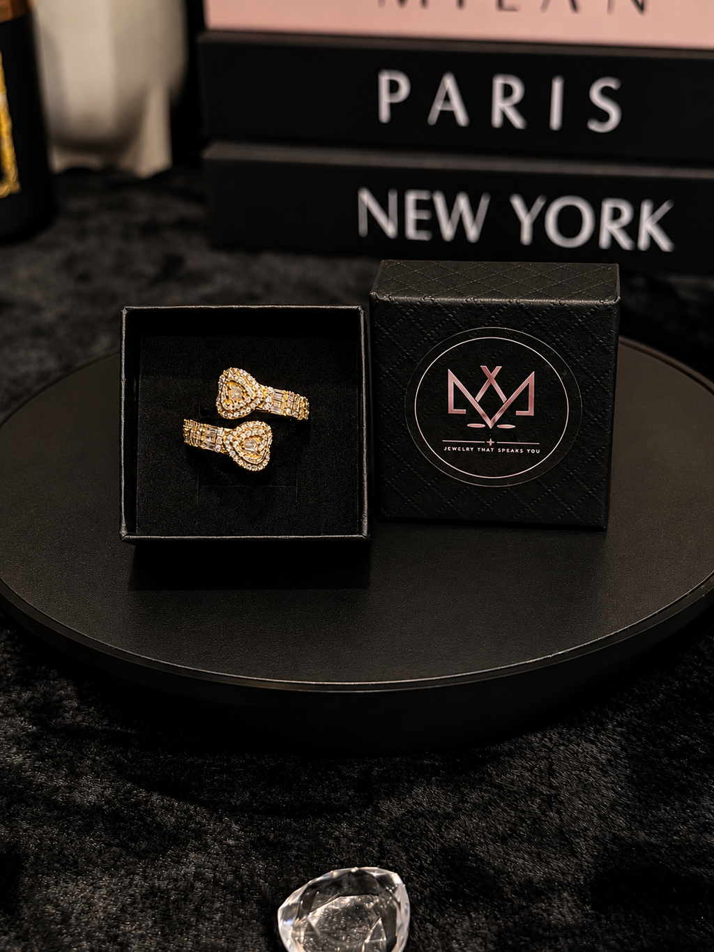 DOUBLE-DROP HEART DIAMOND ADJUSTABLE RING